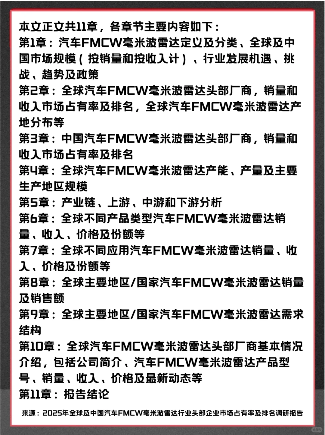 汽车FMCW毫米波雷达全球市场占有率调查报告