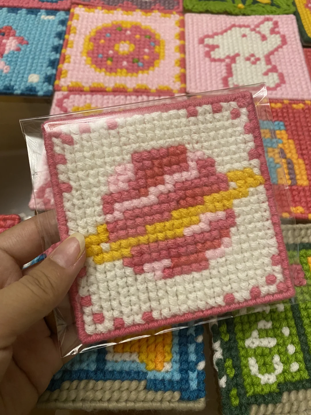 纯手工编织15个杯垫，批发零售，可爱甜系风格