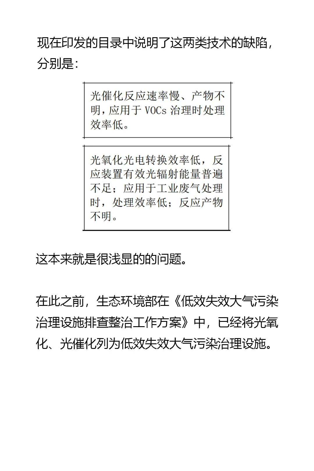 光催化氧化处理VOCs被公布为低效技术