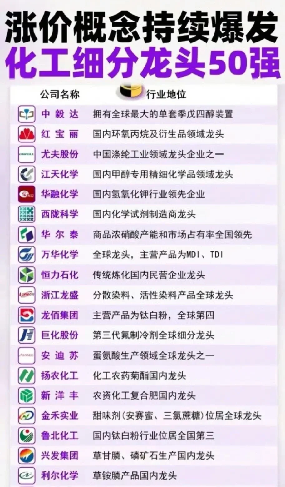 化工细分龙头！！！