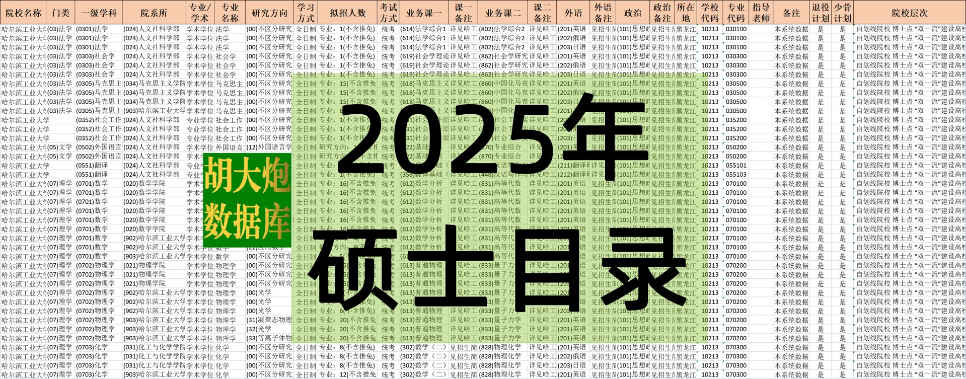 2025考研 研招网 硕士目录 Excel表格