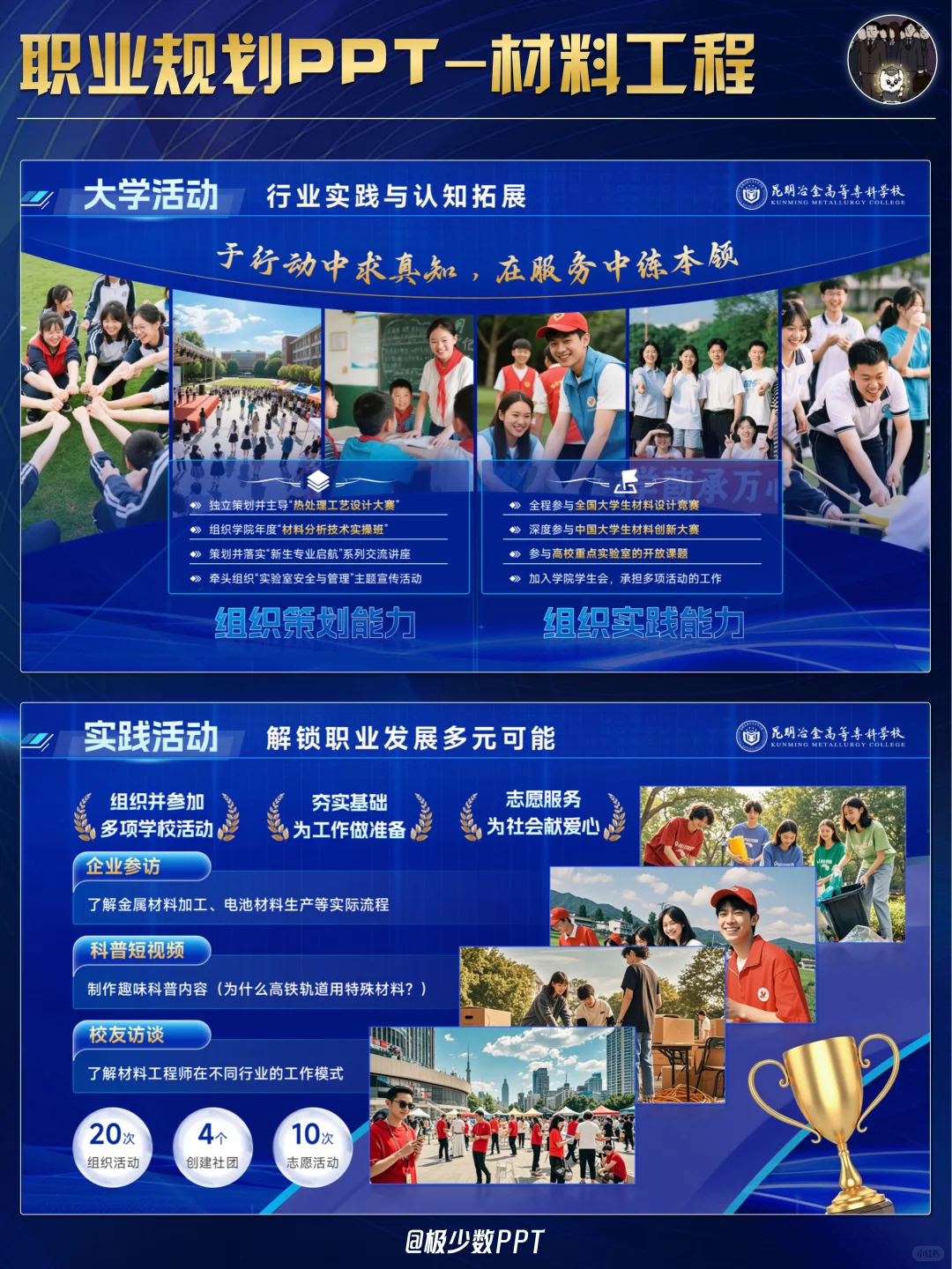 职规大赛丨蓝色科技风材料工程PPT模板