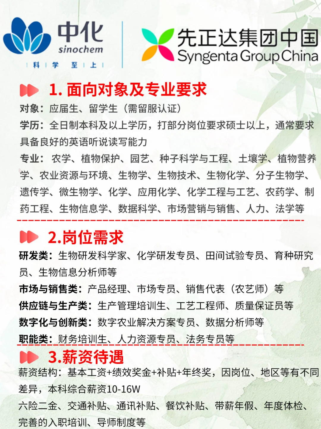 中化先正达集团应届捞人计划来啦！