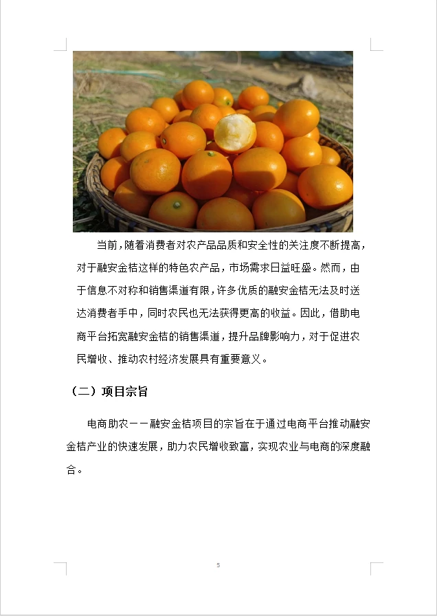 【电商助农融安金桔】商业计划书