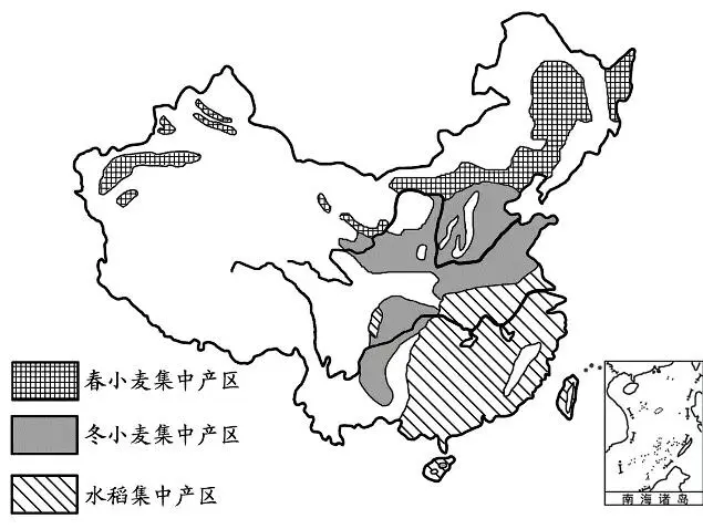 国内主要粮食作物和经济作物分布图