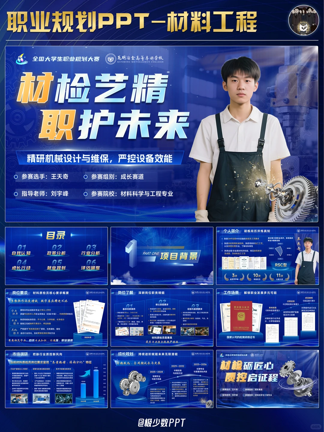 职规大赛丨蓝色科技风材料工程PPT模板