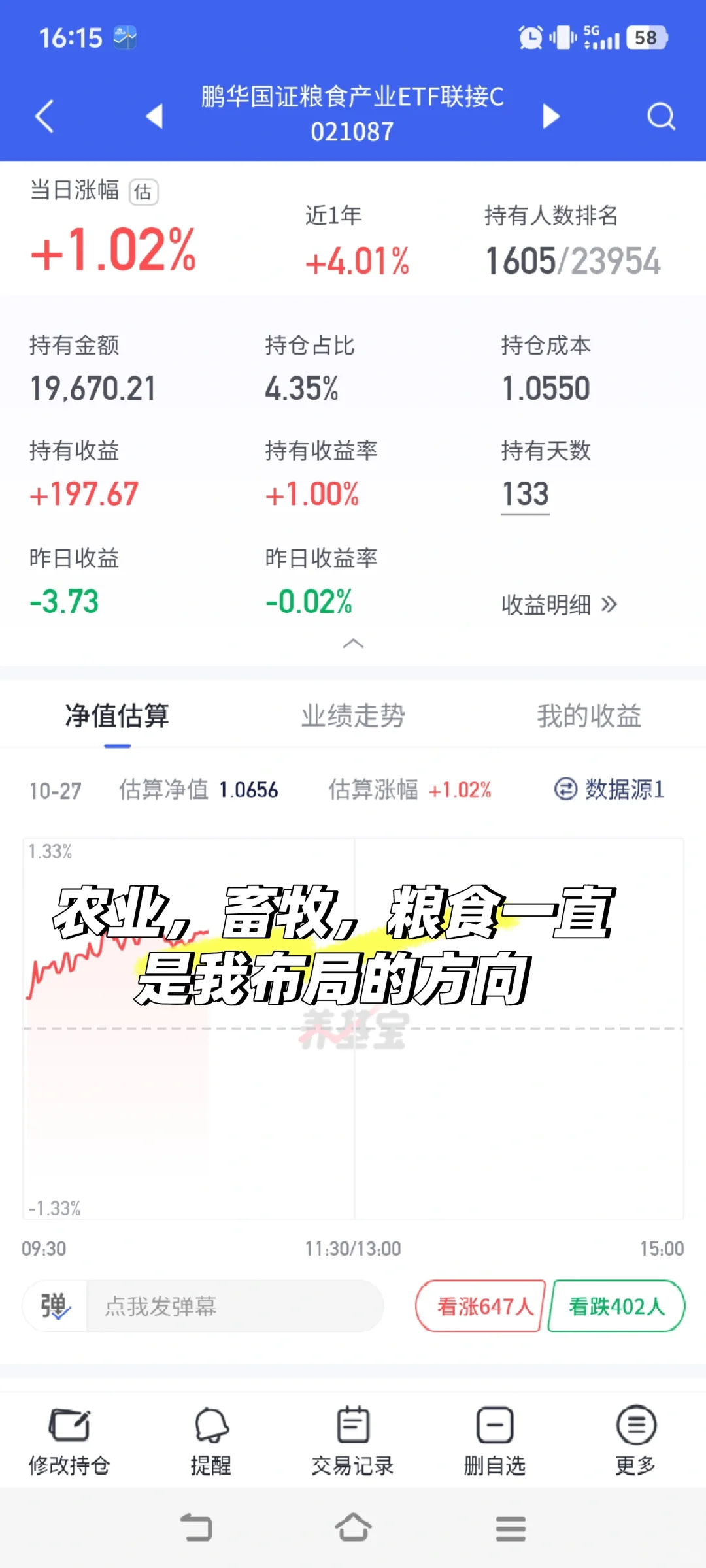 今日布局畜牧业，继续加仓