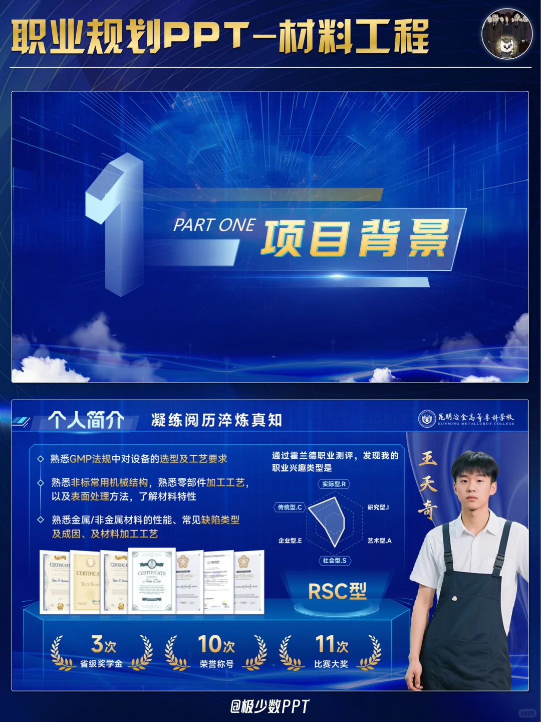 职规大赛丨蓝色科技风材料工程PPT模板