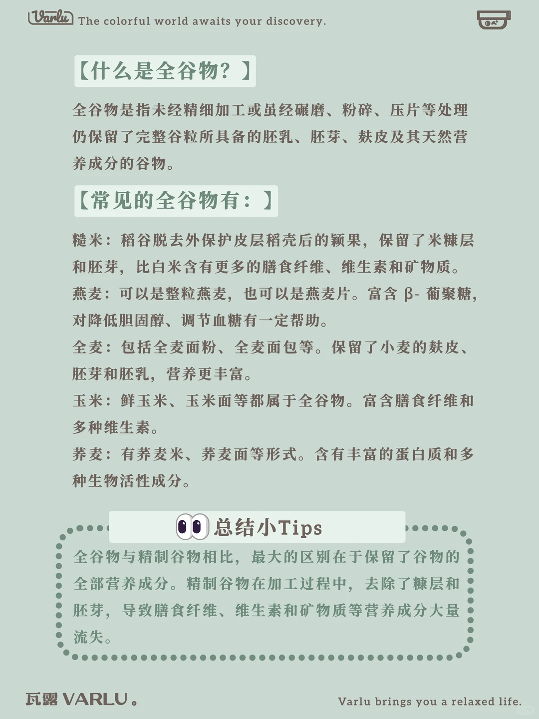 ?瓦露饮食小建议 | 全谷物，健康宝藏✨