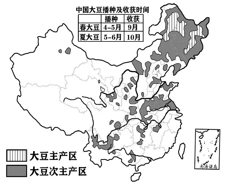 国内主要粮食作物和经济作物分布图