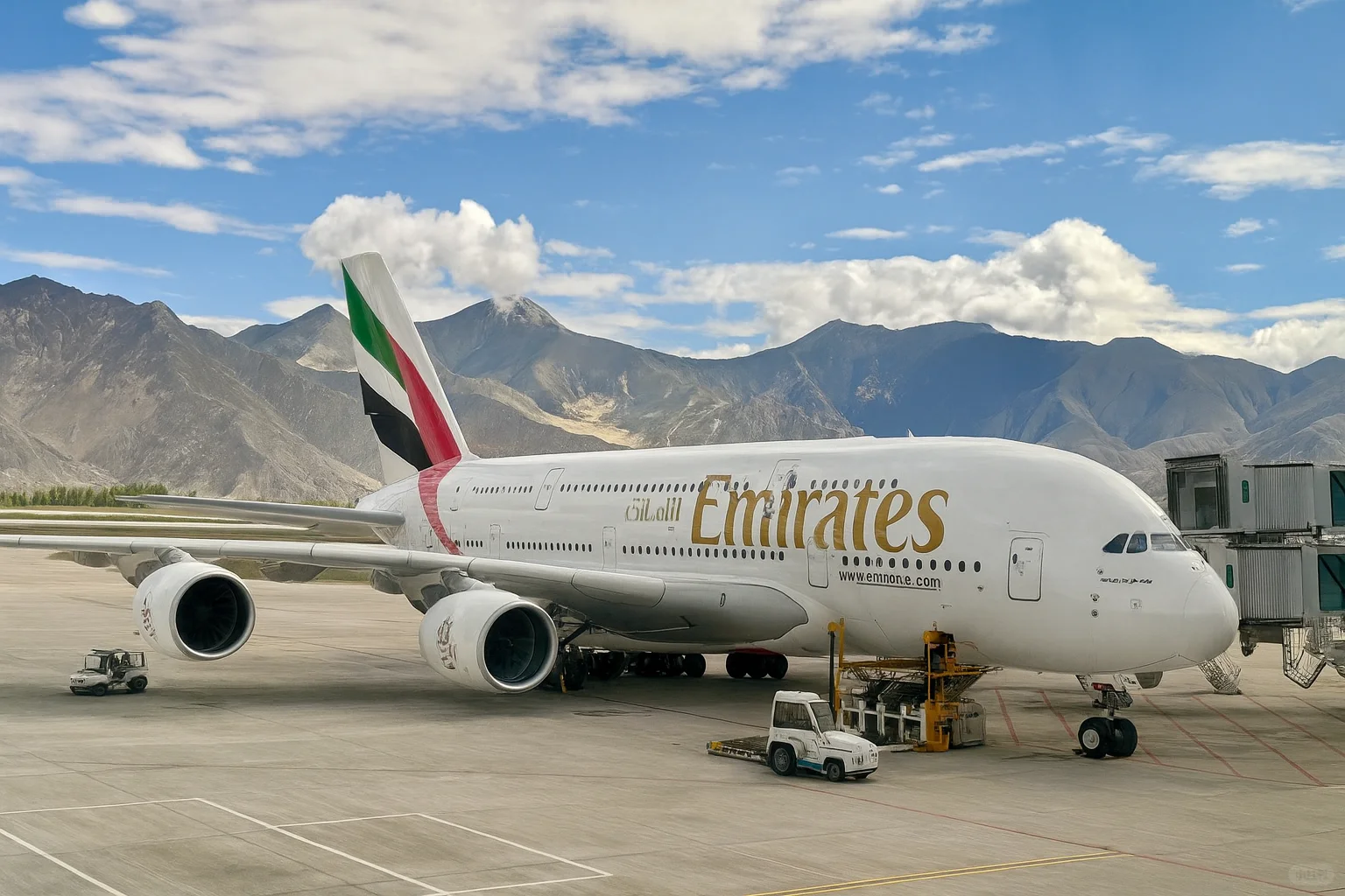 拉萨机场内场拍摄两架阿联酋航空A380