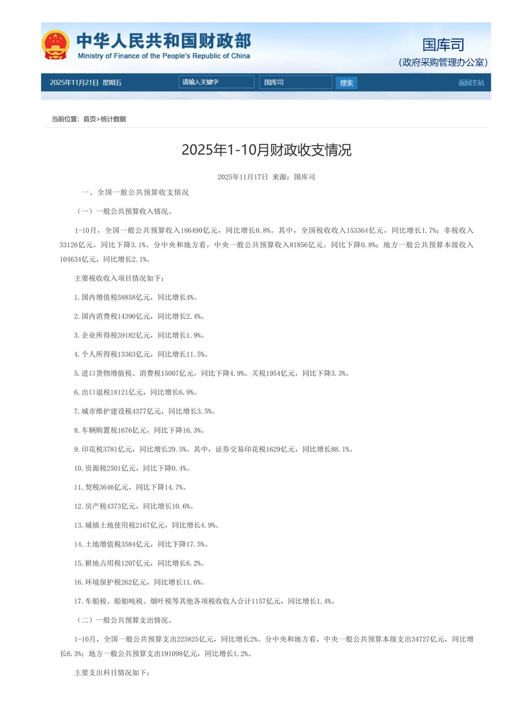 2025年1-10月财政收入?️带来的经济信号