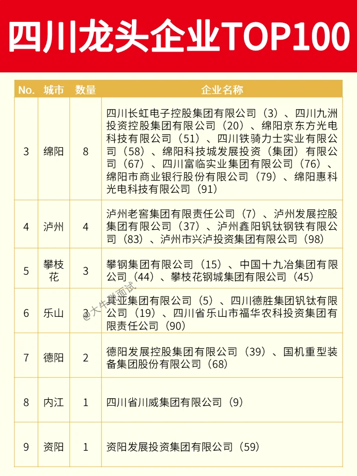 四川龙头企业TOP100❗