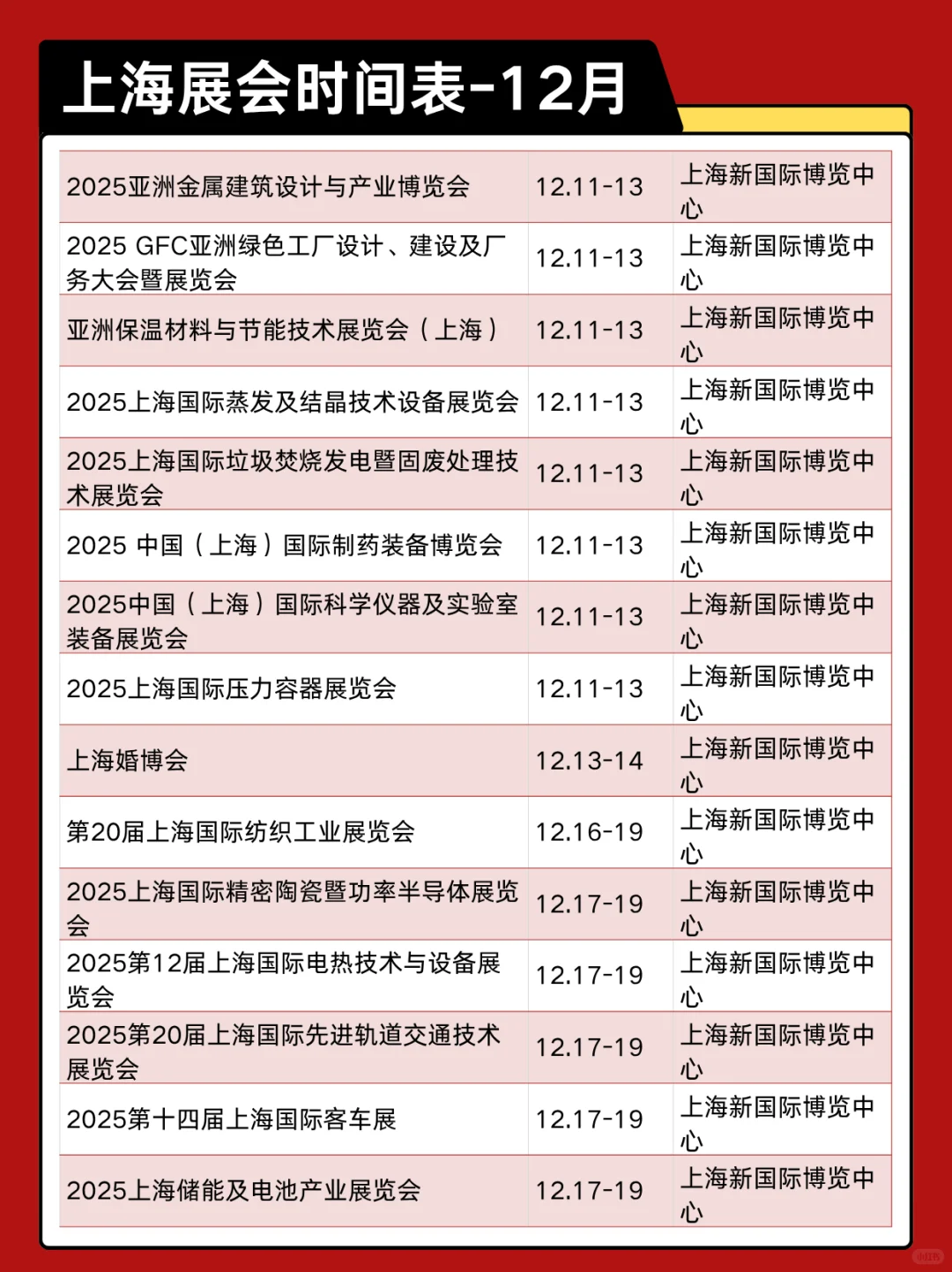 2025上海展会12月时间表来咯~