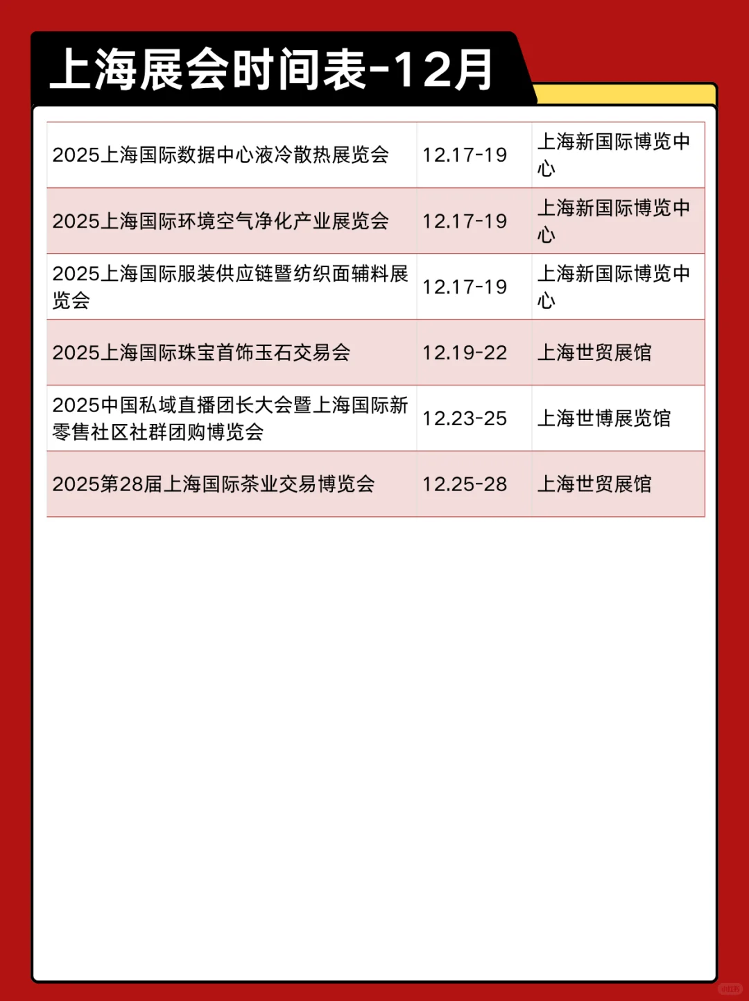 2025上海展会12月时间表来咯~