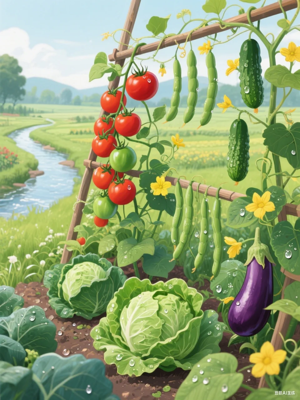 ? 层叠绿意间，晨露在果蔬上跳舞 