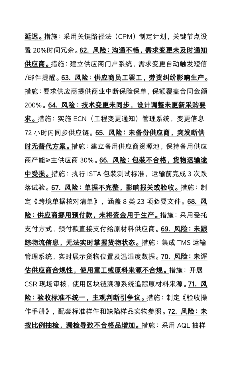采购流程100个风险点及应对措施