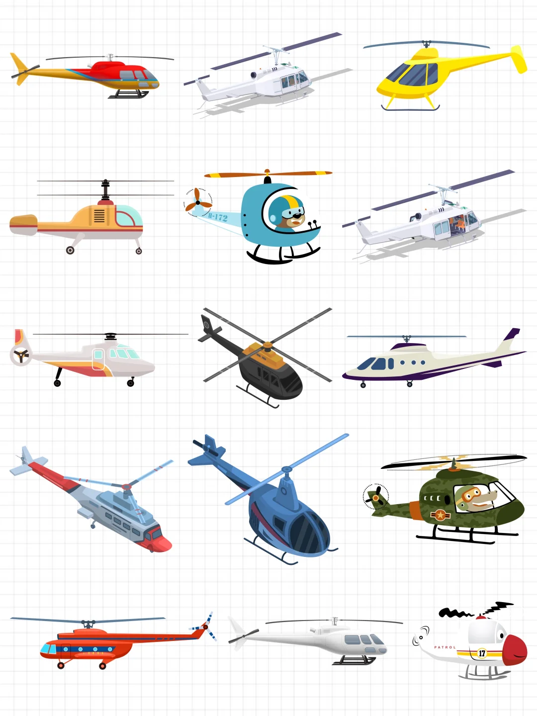 免抠素材｜卡通直升机飞行运输工具『2728』