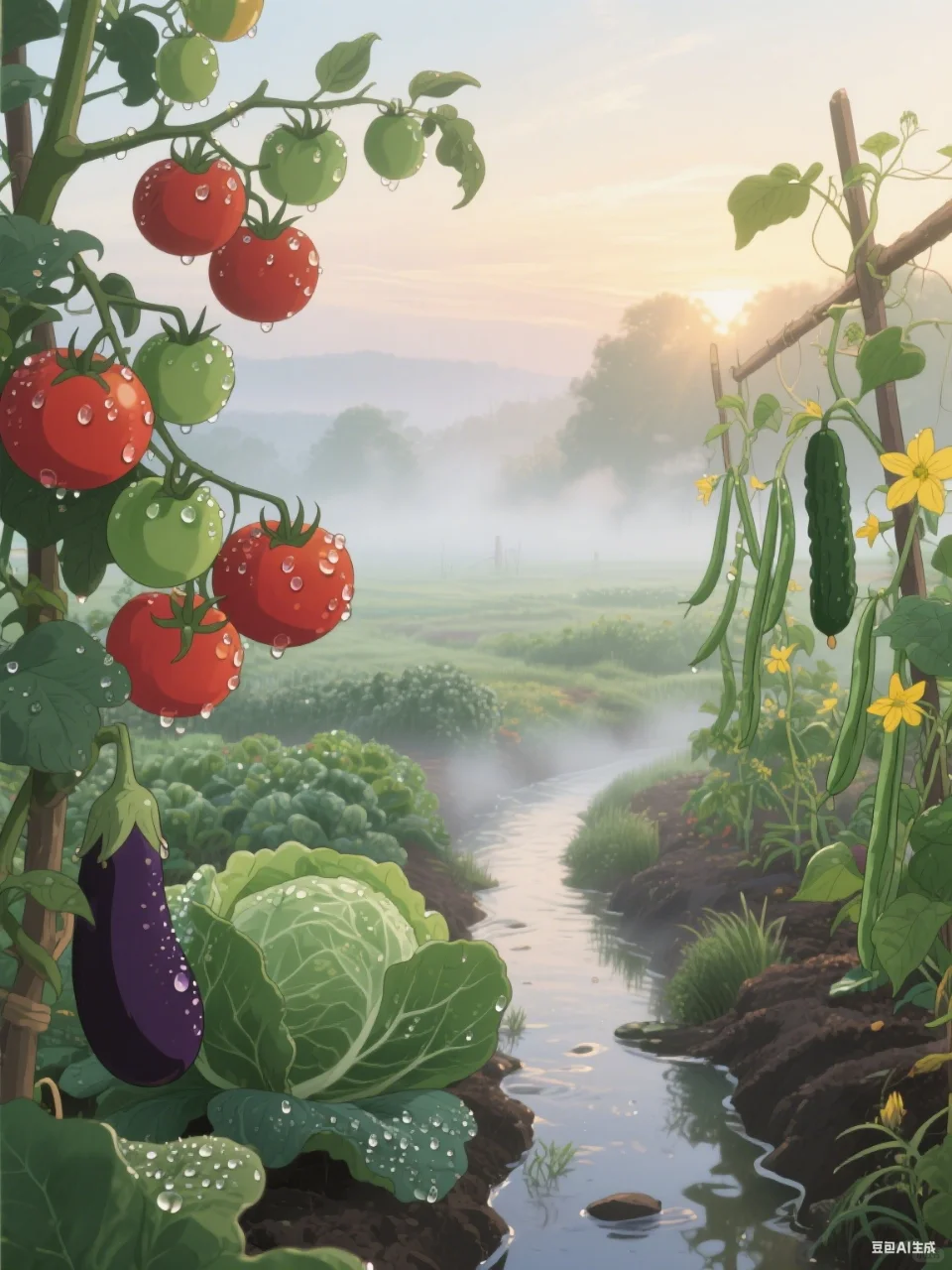? 层叠绿意间，晨露在果蔬上跳舞 