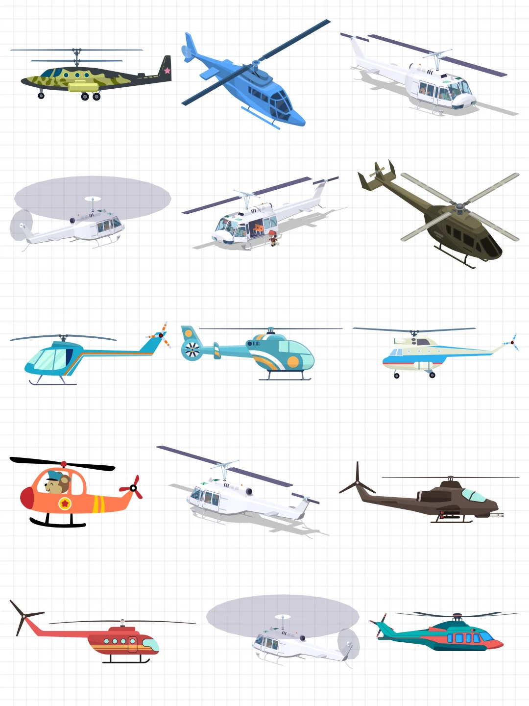 免抠素材｜卡通直升机飞行运输工具『2728』