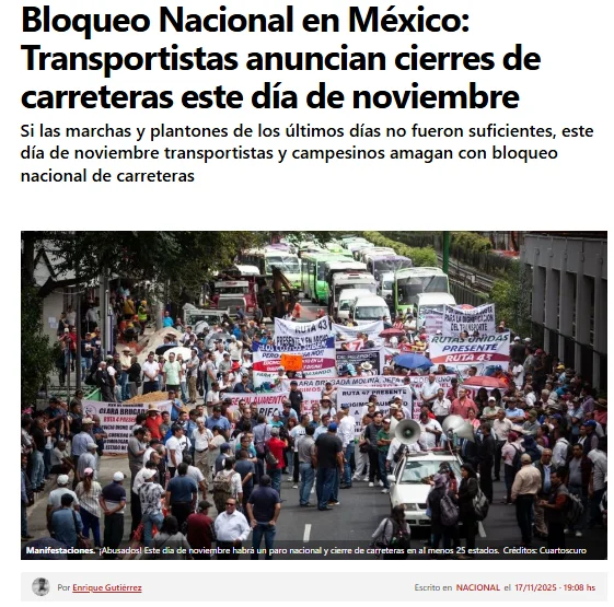 墨西哥全国运输业大罢工预警??24号不上路