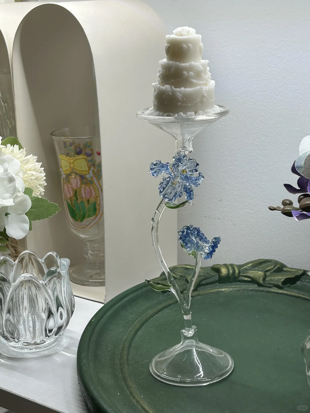 烧了个有点丑的鸢尾玻璃烛台