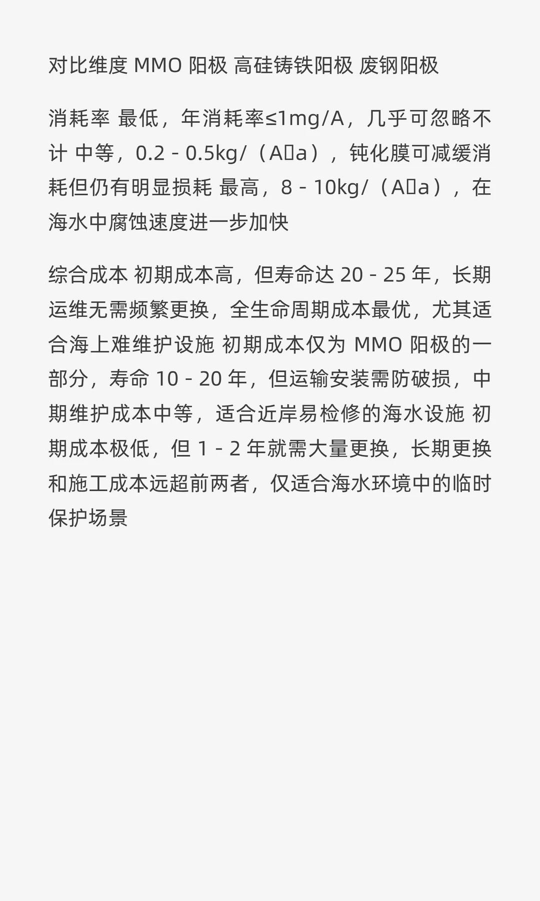 混合金属氧化物（MMO）阳极、高硅铸铁阳极