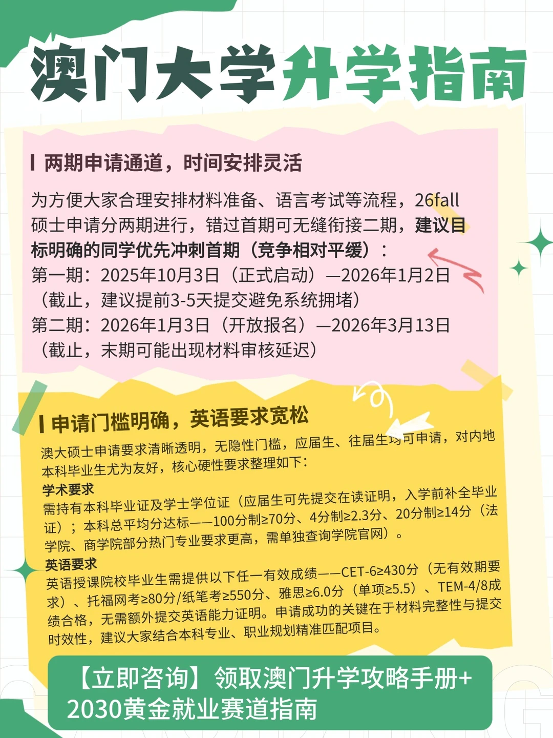 ?【澳门大学26fall硕士】申请黄金期到！