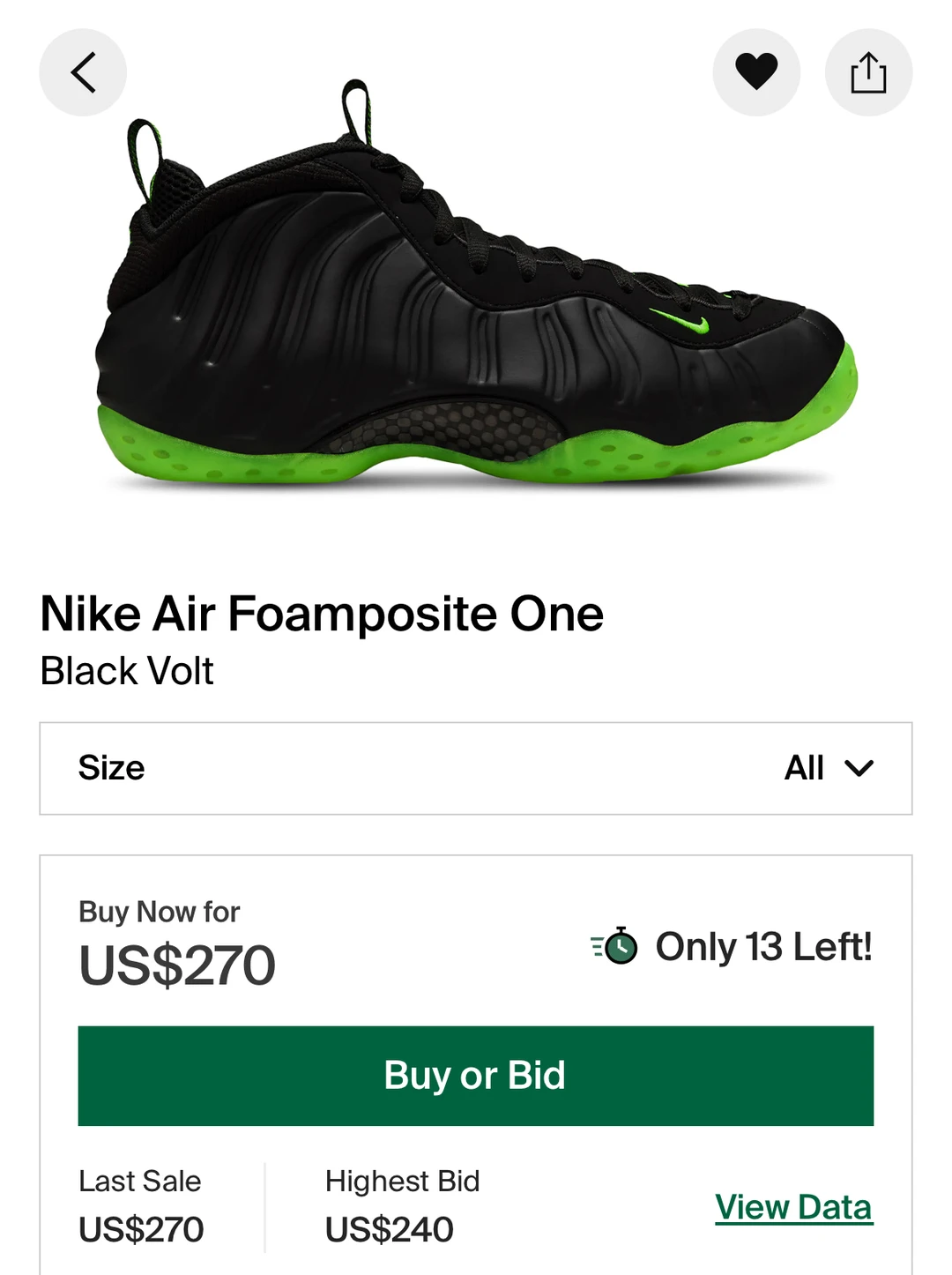 Nike Foamposite one Black Volt