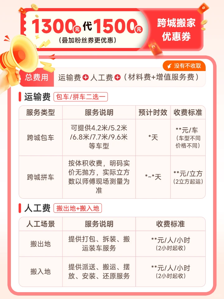 跨城搬家1300抵1500！专线直达不中转！