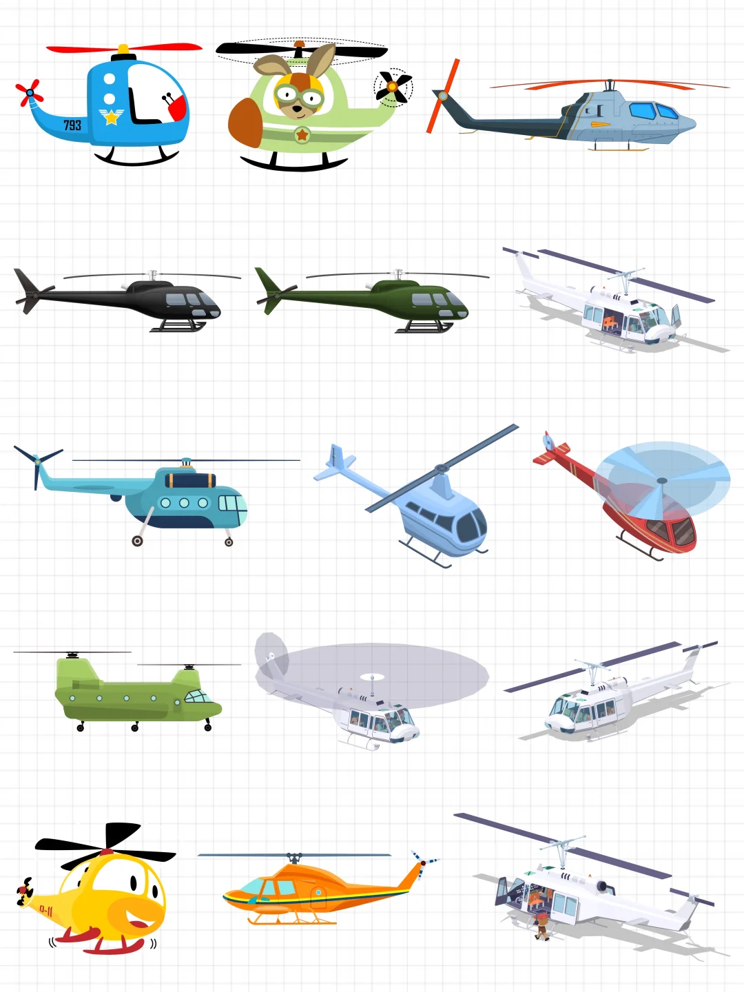 免抠素材｜卡通直升机飞行运输工具『2728』