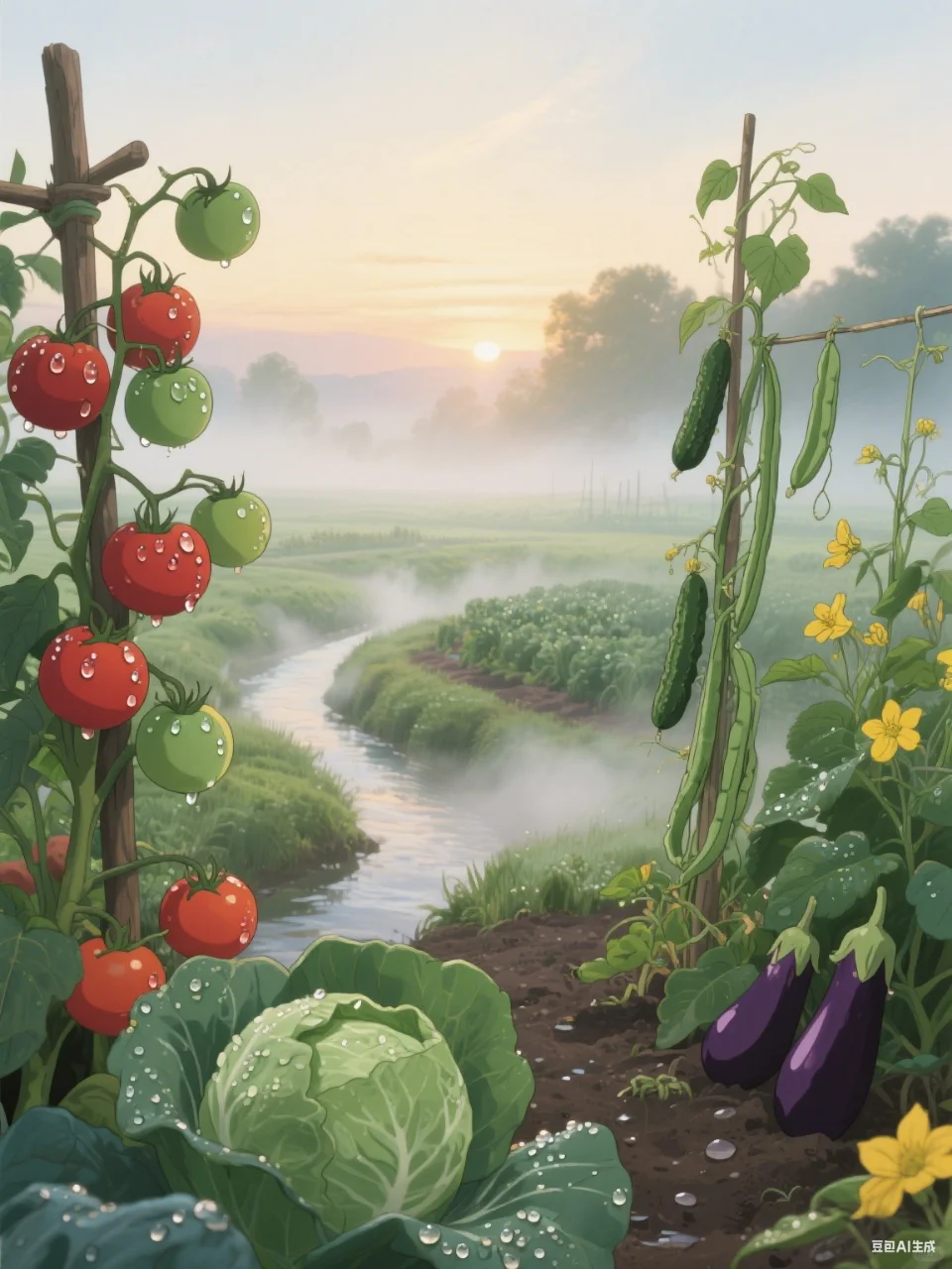 ? 层叠绿意间，晨露在果蔬上跳舞 