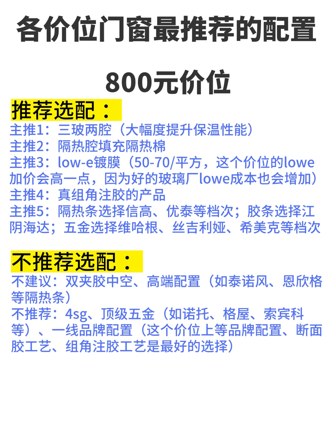 各价位门窗最推荐的配置