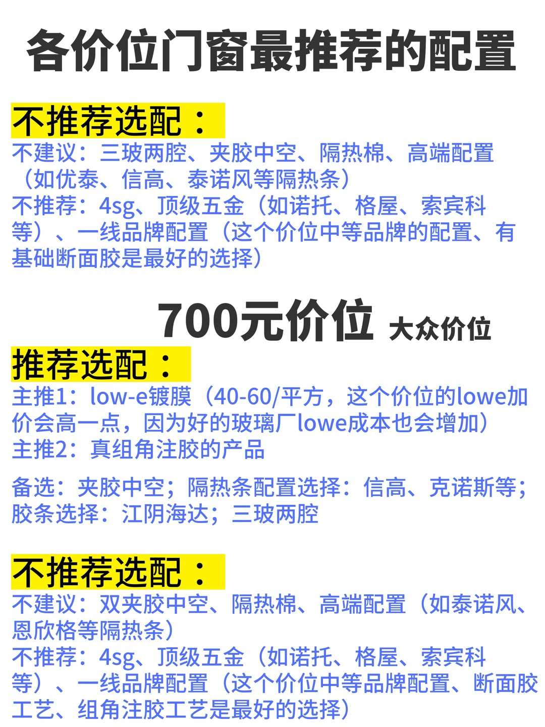 各价位门窗最推荐的配置