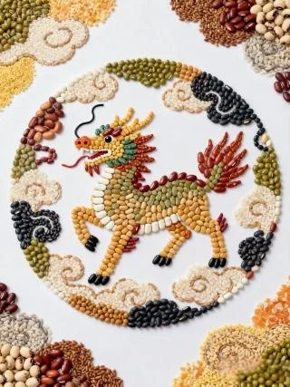 五谷杂粮拼贴画｜麒麟