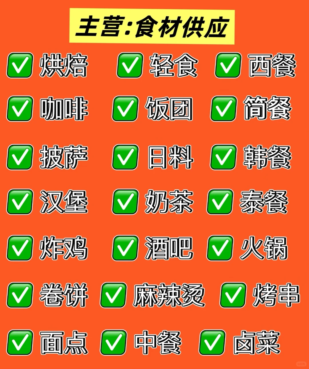我们家是全品类餐饮店食材供应商，非代理商