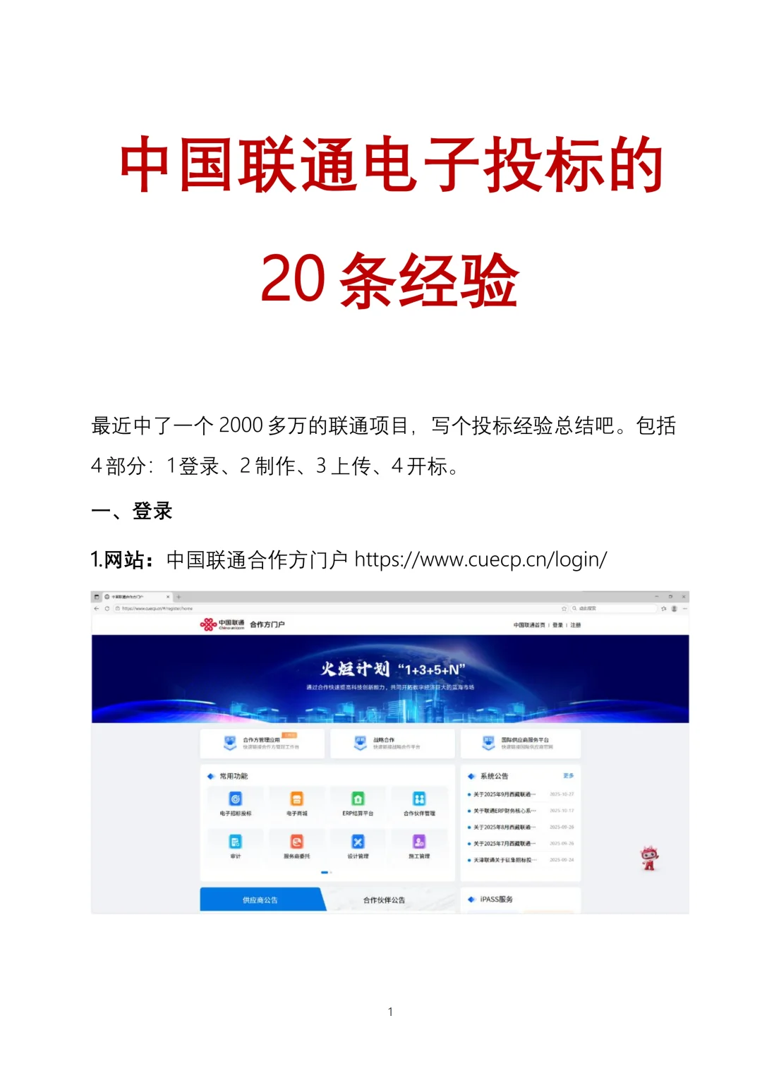 109-中国联通电子投标的20条经验