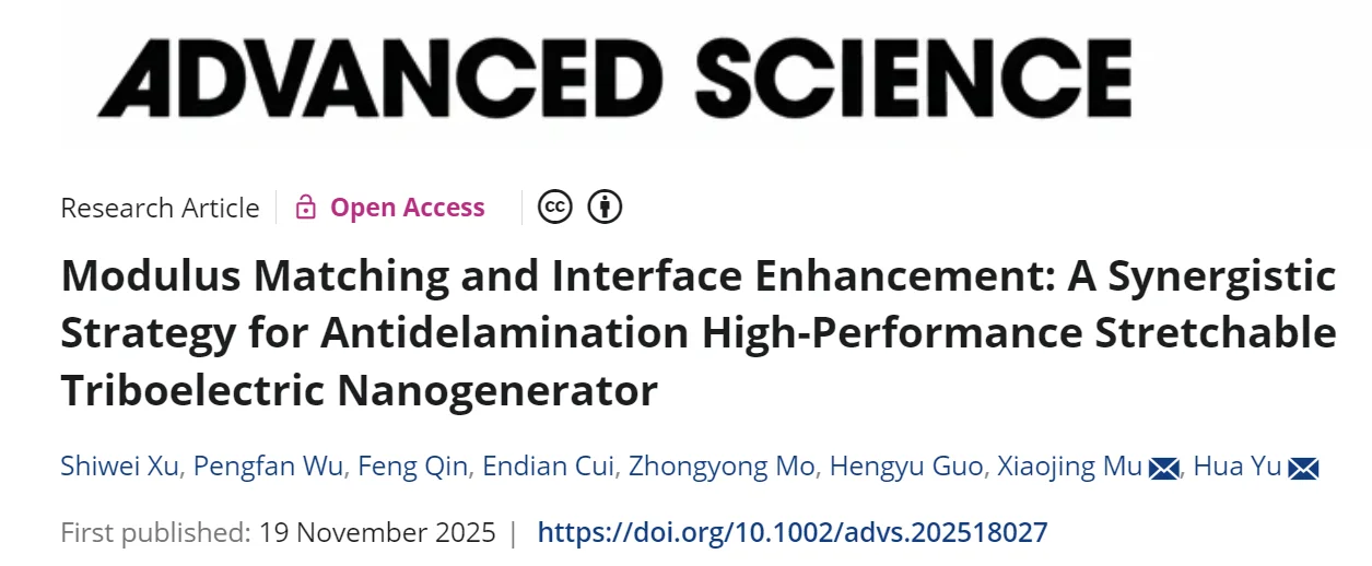 静电纺丝+超声空化，可拉伸摩擦纳米发电机
