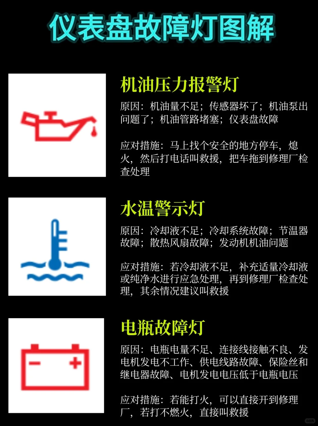 ?新手司机必存！汽车仪表盘故障灯图解！