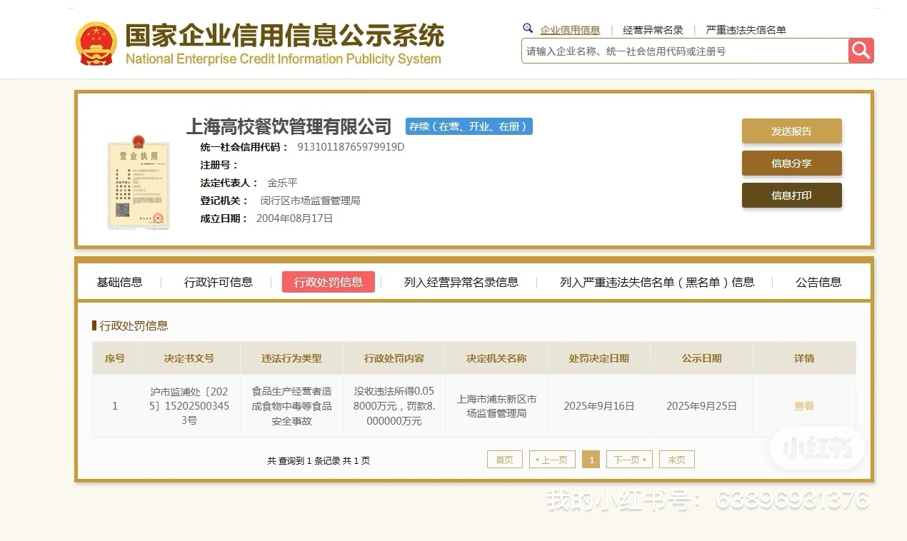 国企“上海高校餐饮管理有限公司” 供货学校