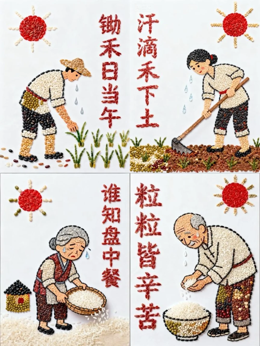 五谷杂粮拼贴画｜古诗锄禾
