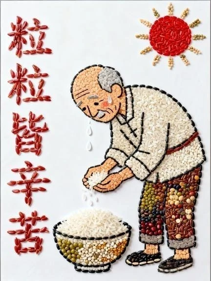 五谷杂粮拼贴画｜古诗锄禾