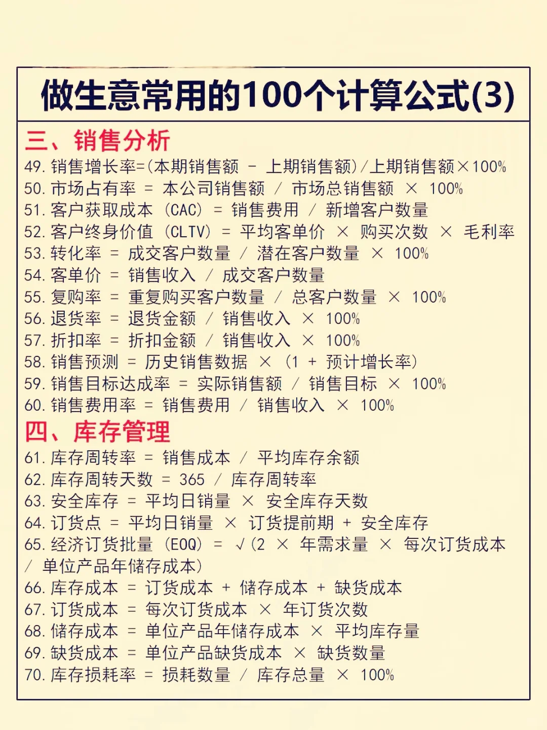 全方位生意计算公式，涵盖多场景