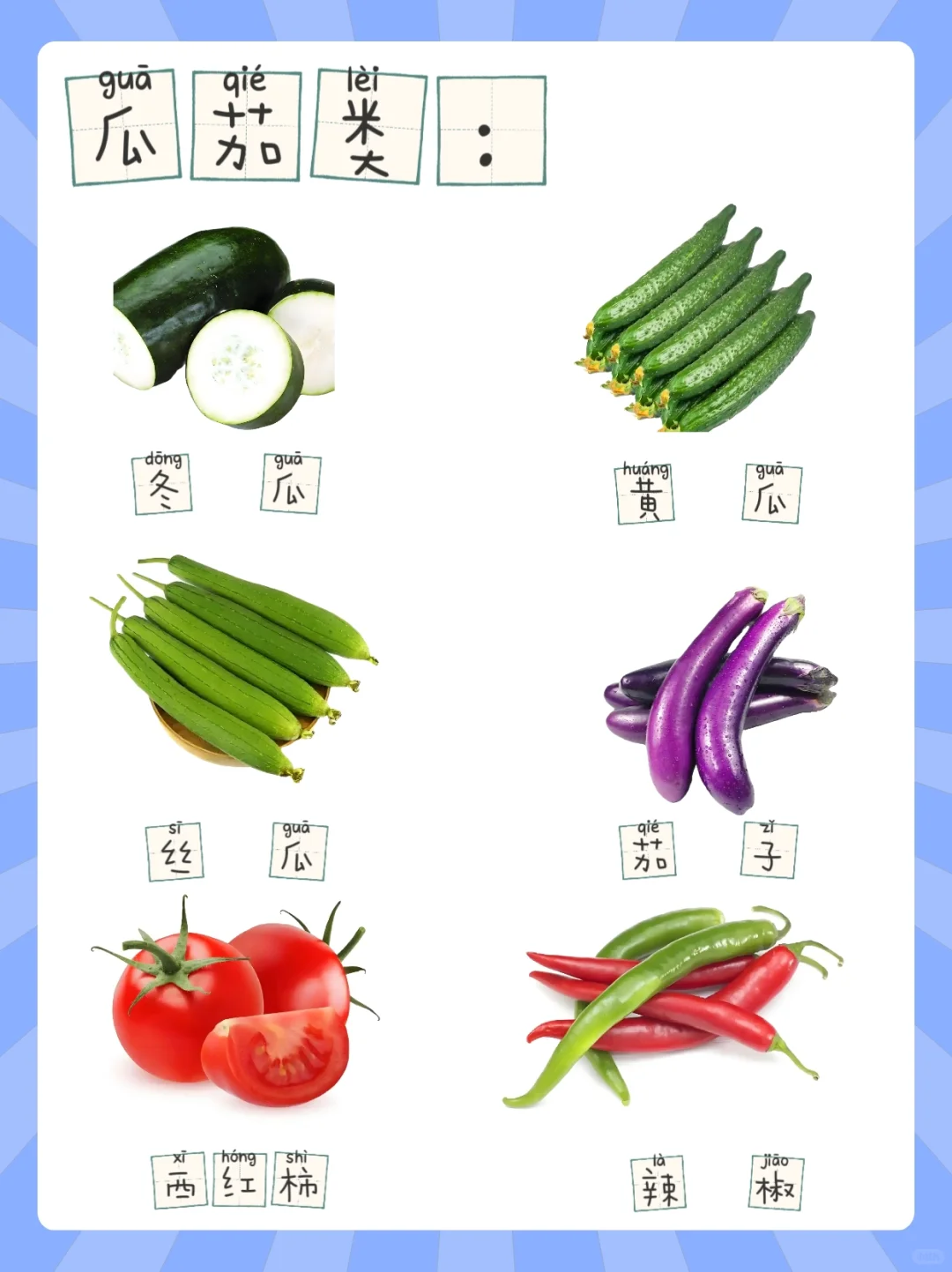 幼儿知识科普之认识蔬菜（含拼音）