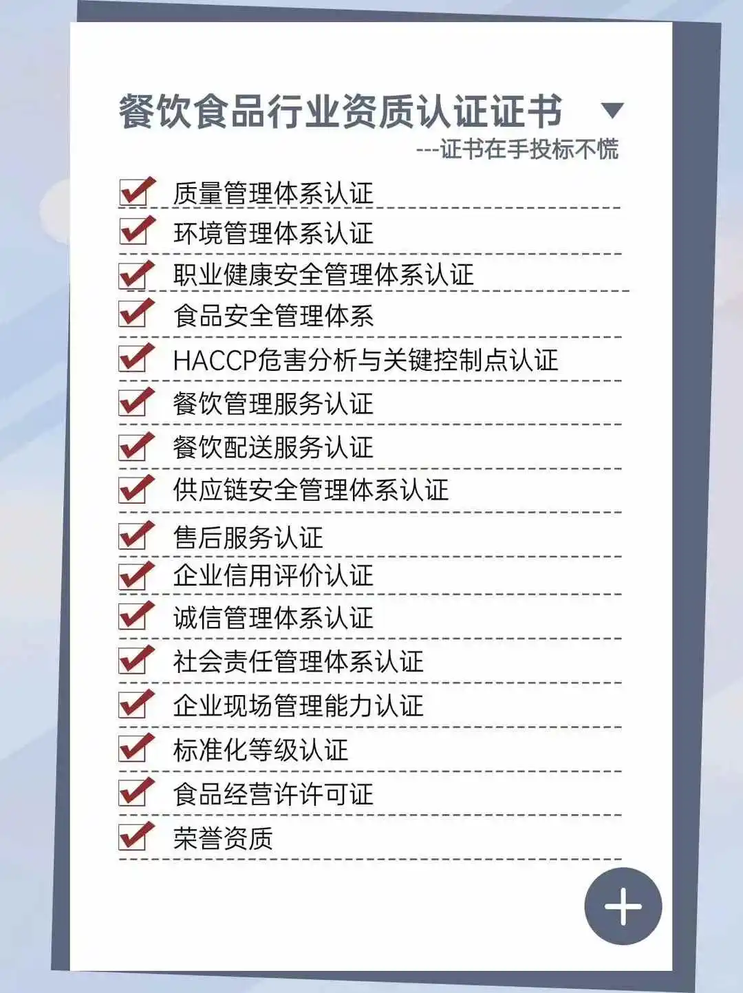 食品/餐饮业企业招投标中，都需要哪些证书