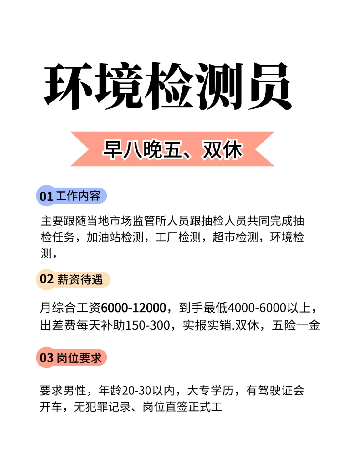 8000➕双休 五险一金 检测员