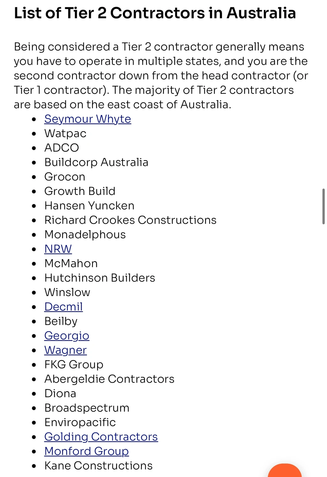澳洲Tier 1 2 3 工程承建商