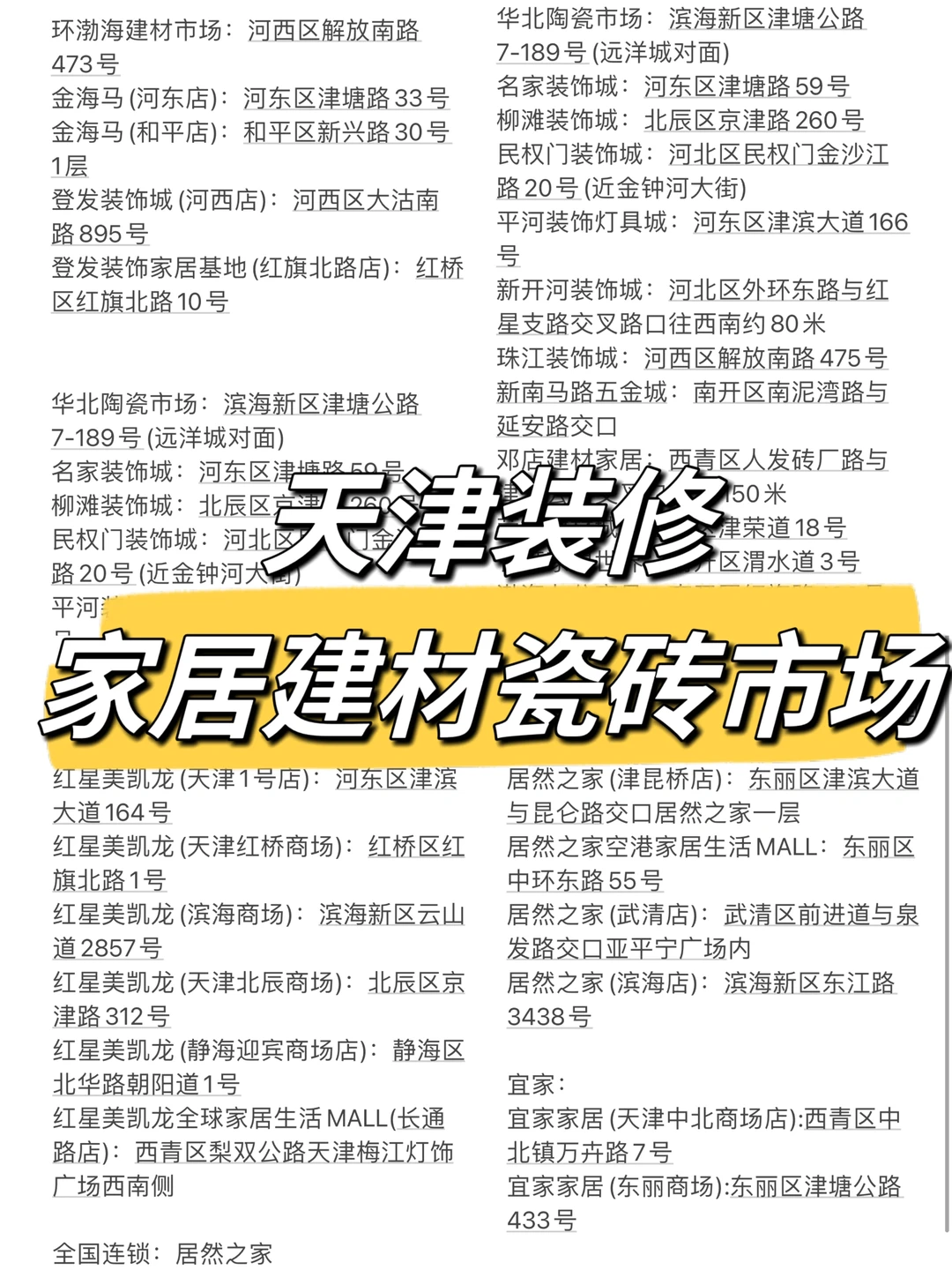 天津装修家居/建材市场汇总