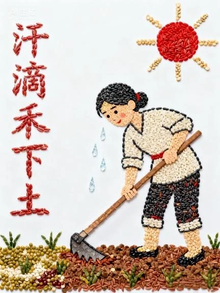 五谷杂粮拼贴画｜古诗锄禾