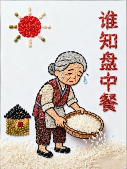 五谷杂粮拼贴画｜古诗锄禾